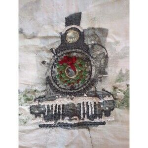 Pottery Barn Christmas Train Pillow Cover Embroidered Beads / Pearls Red Velvet